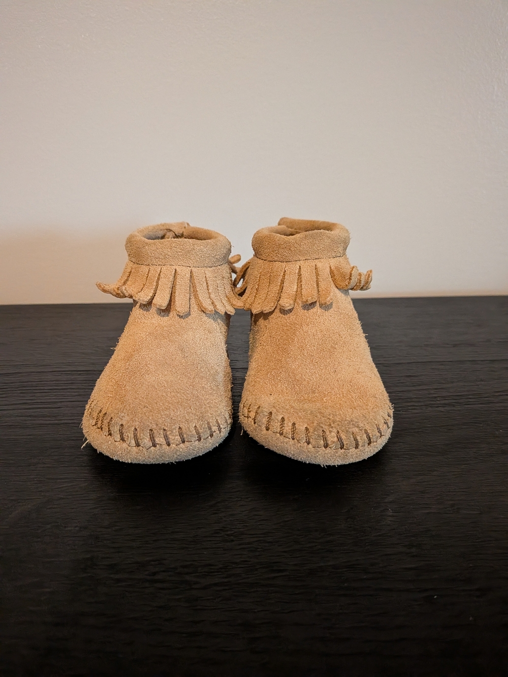 Minnetonka Suede Fringe Moccasin Boots - Tan 3